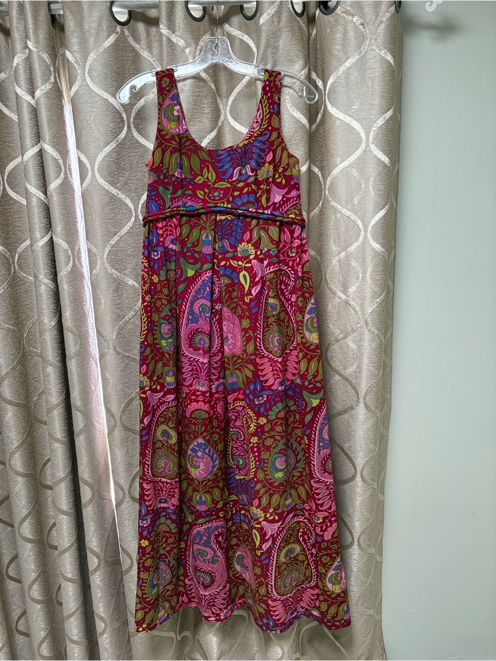 Vintage 70’s Colin Glascoe London Sleeveless Pink Paisley Midi Dress